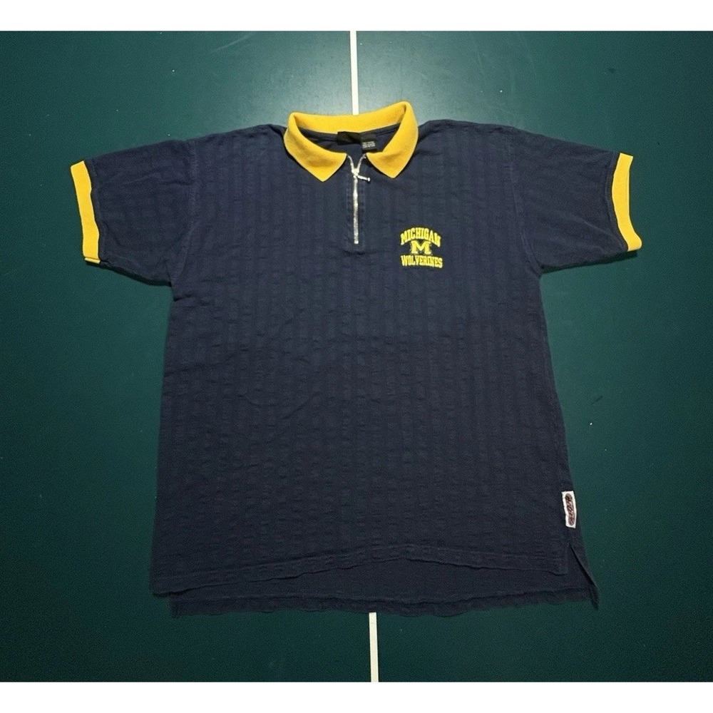 Vintage University of Michigan 1/4 Zip Polo Shirt Men's XL Striped Ringer 90s‎